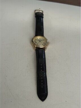 Stauer Metropolitan Mens Watch 40mm Gold Tone Date Leather News Battery